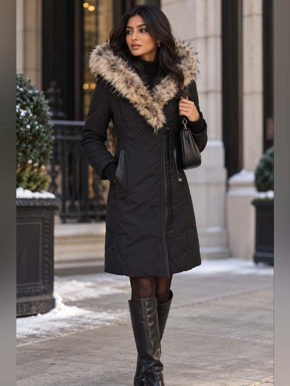 Sicily Clothing Black Fur Trim Long Puffer Coat S Y2K Goth Made in Canada